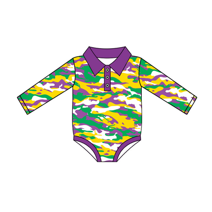 Baby Infant Boys Mardi Gras Camo Buttons Rompers preorder