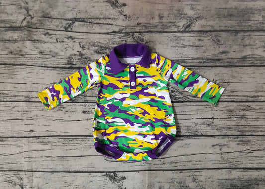 Baby Infant Boys Mardi Gras Camo Buttons Rompers preorder