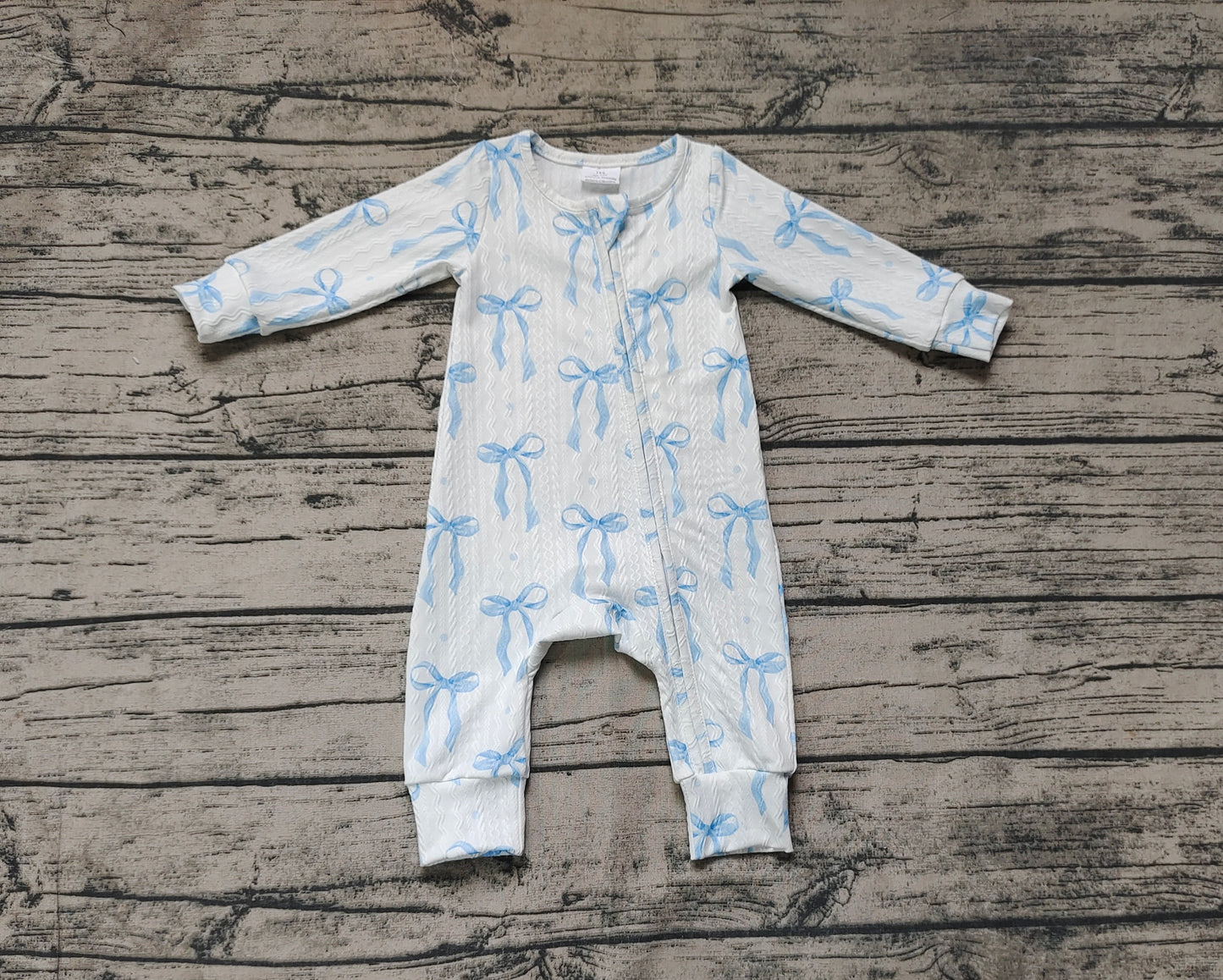 Baby Infant Girls Blue Bows Cable Knit Zip Rompers preorder