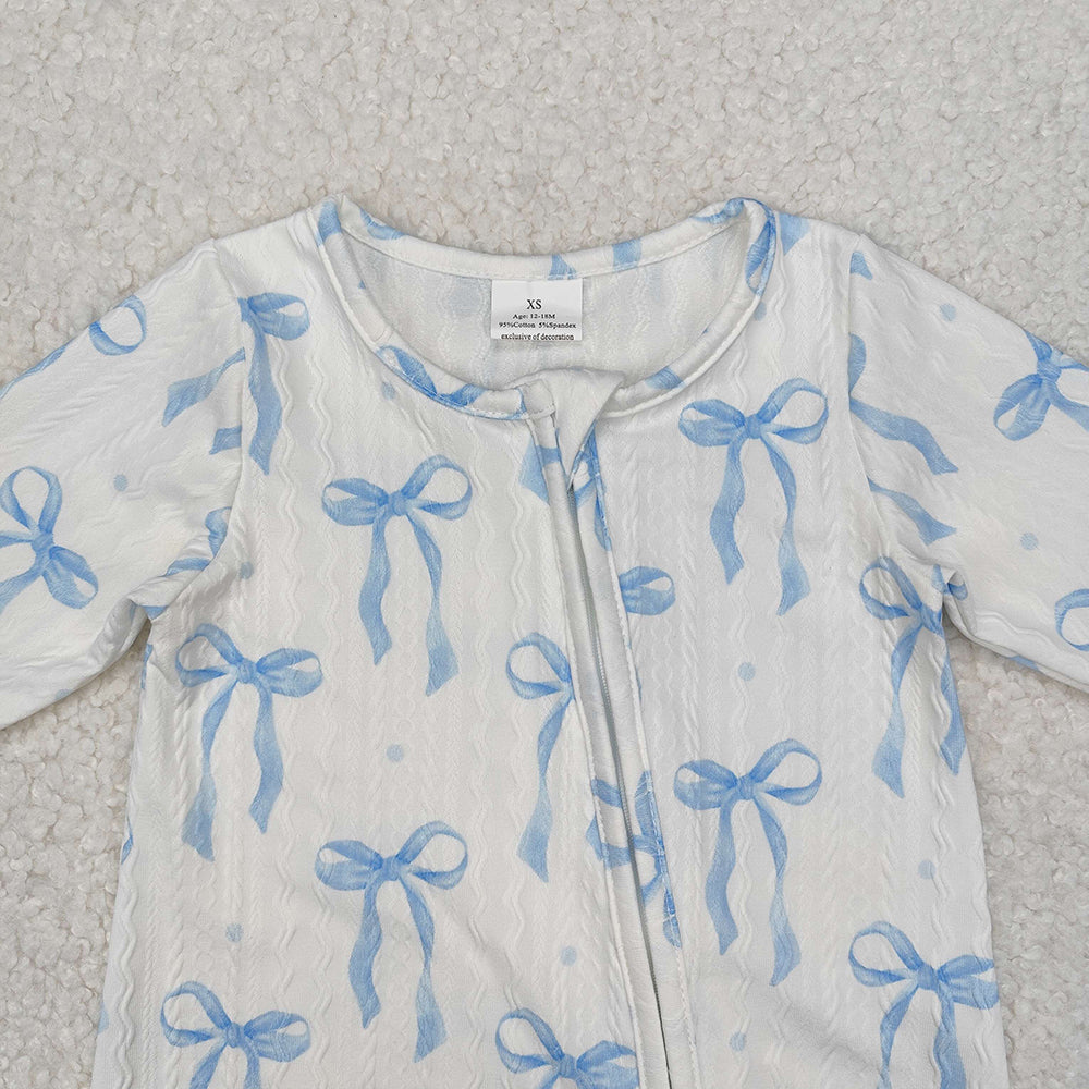 Baby Infant Girls Blue Bows Cable Knit Zip Rompers