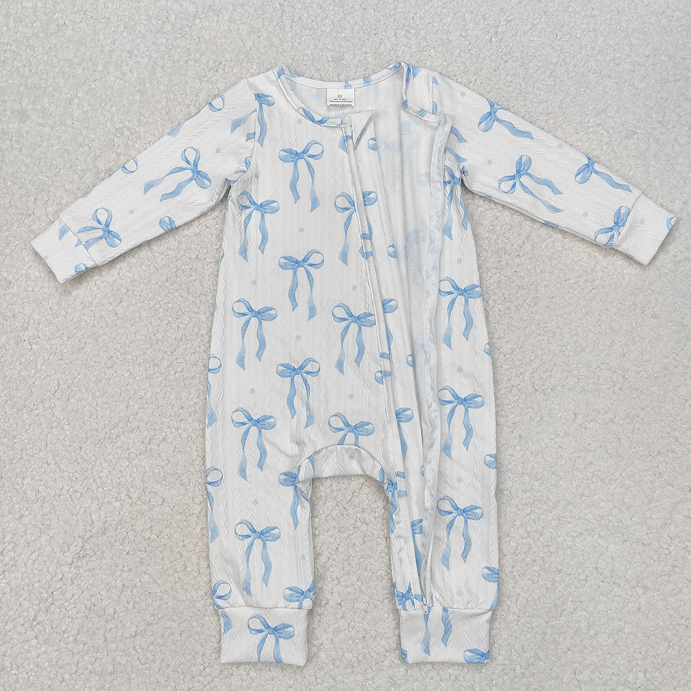 Baby Infant Girls Blue Bows Cable Knit Zip Rompers