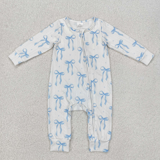 Baby Infant Girls Blue Bows Cable Knit Zip Rompers