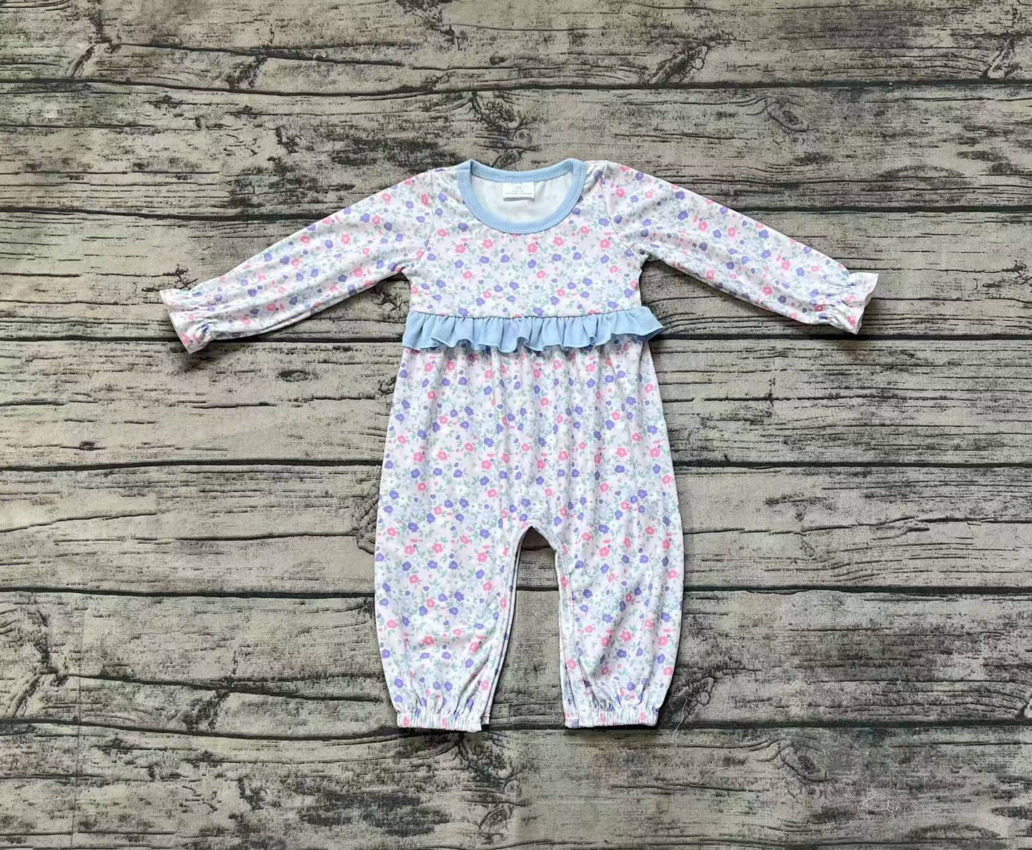 Baby Infant Girls Blue Small Flowers Long Sleeve Rompers