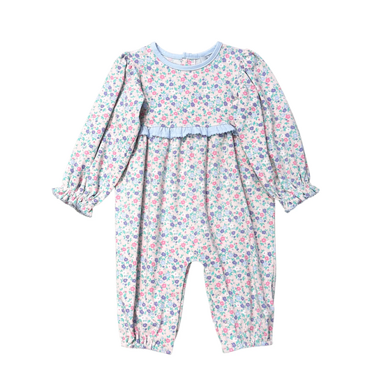 Baby Infant Girls Blue Small Flowers Long Sleeve Rompers preorder