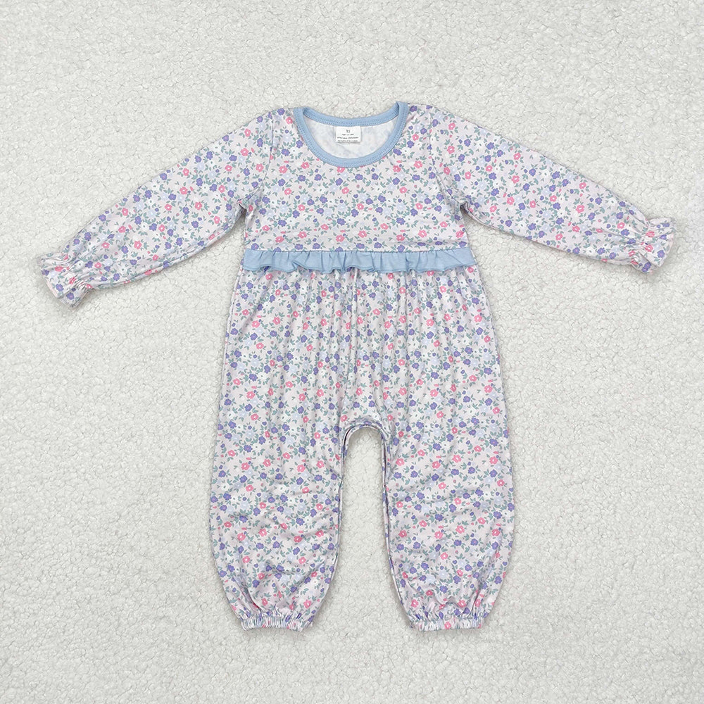 Baby Infant Girls Blue Small Flowers Long Sleeve Rompers