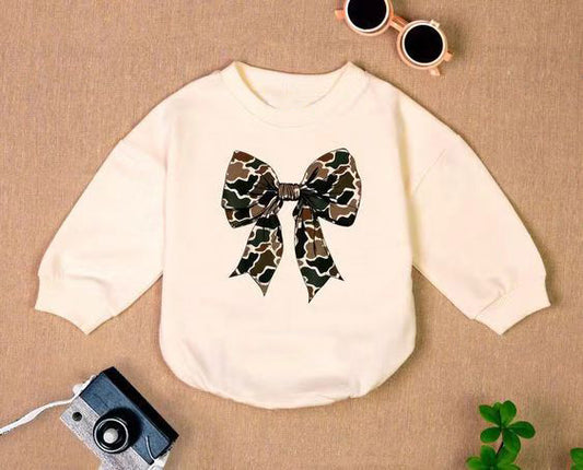 Baby Infant Girls Coquette Bow Camo Long Sleeve Rompers preorder