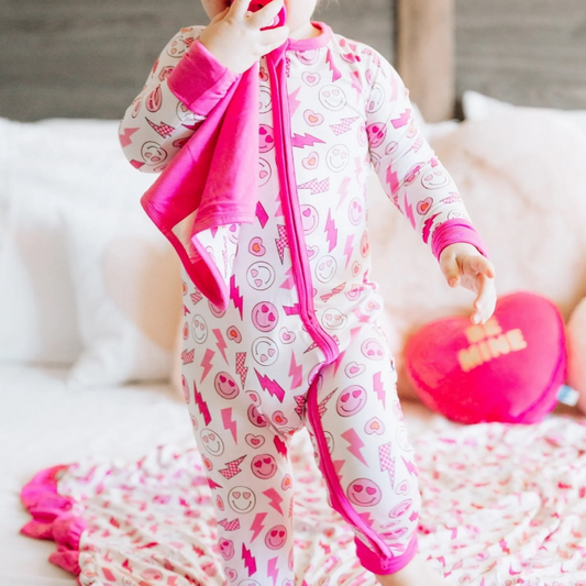 Baby Infant Girls Pink Smile Valentines Zip Rompers preorder