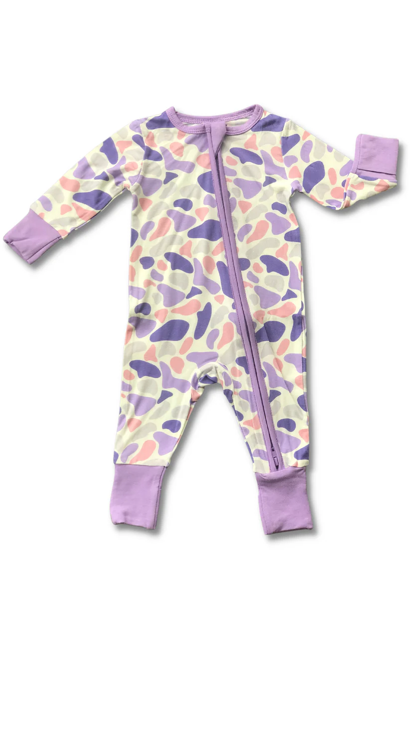 Baby Infant Girls Lavender Camo Print Zip Rompers preorder