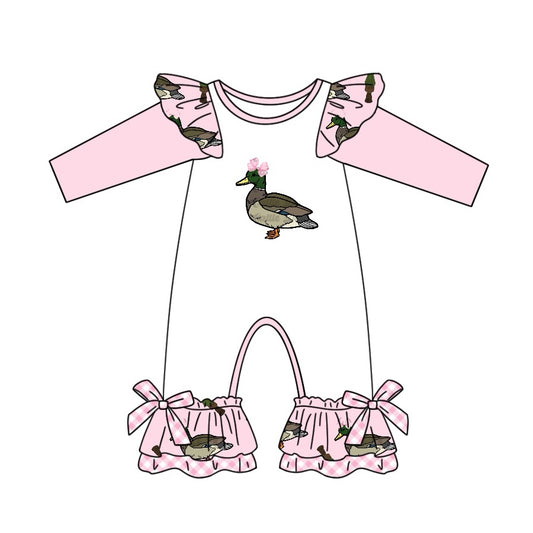 Baby Infant Girls Pink Duck Long Sleeve Rompers preorder