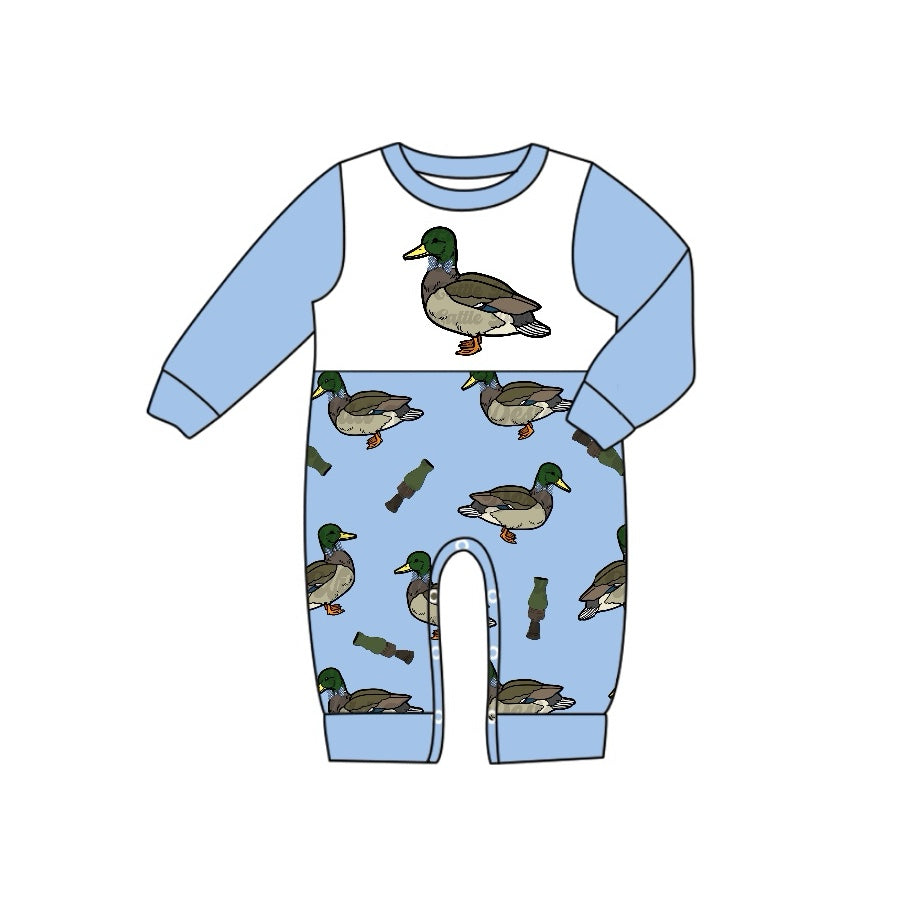 Baby Infant Boys Blue Duck Long Sleeve Rompers preorder