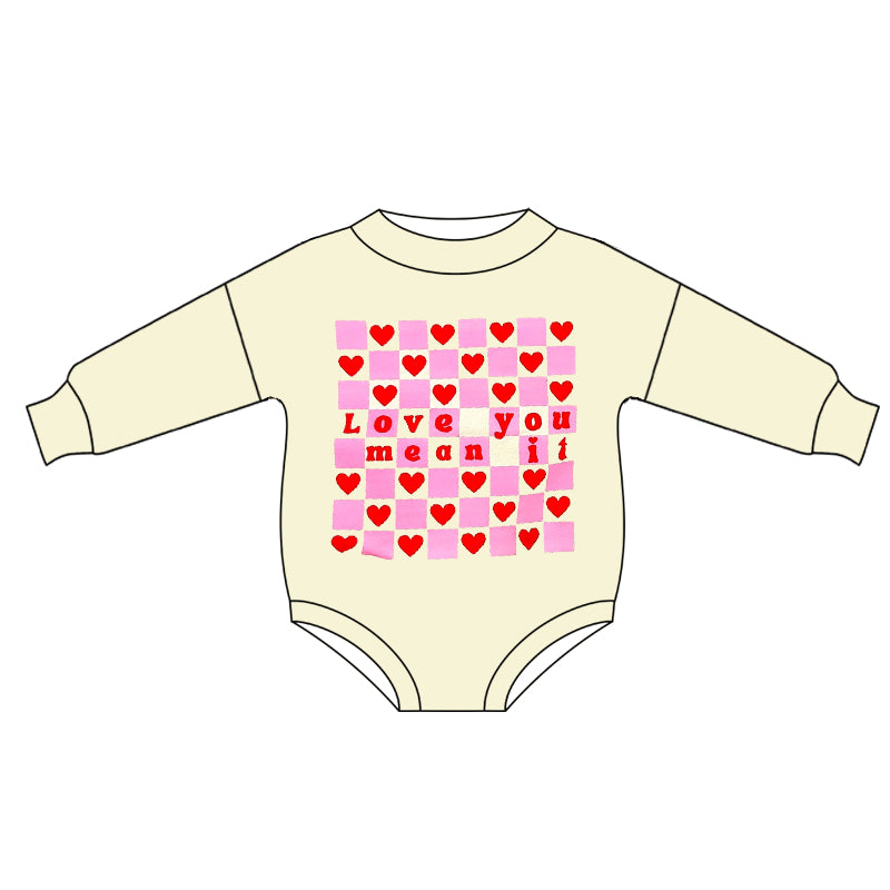 Baby Infant Girls Valentines Love You Mean It Rompers preorder