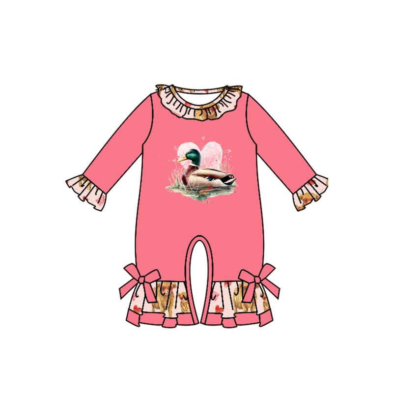 Baby Infant Girls Valentines Duck Hearts Long Sleeve Rompers preorder