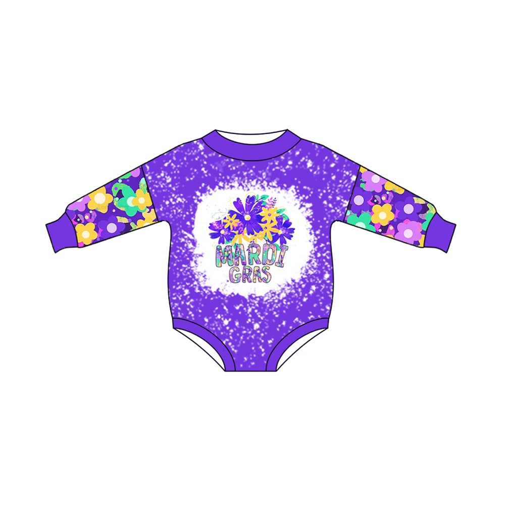 Baby Infant Girls Mardi Gras Flowers Long Sleeve Rompers preorder