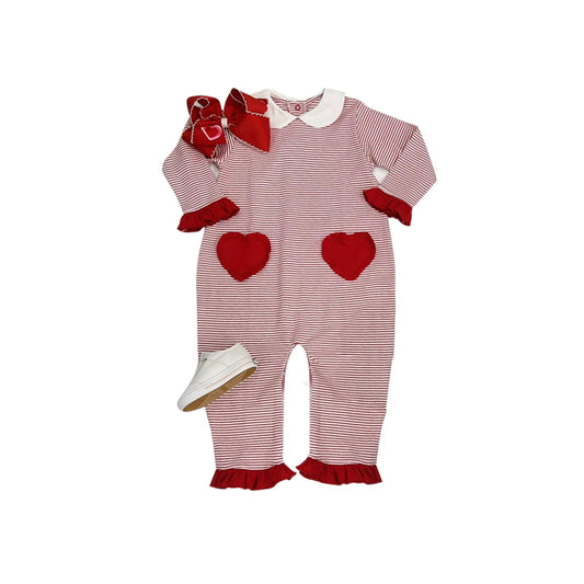 Baby Infant Girls Valentines Red Stripes Hearts Rompers preorder