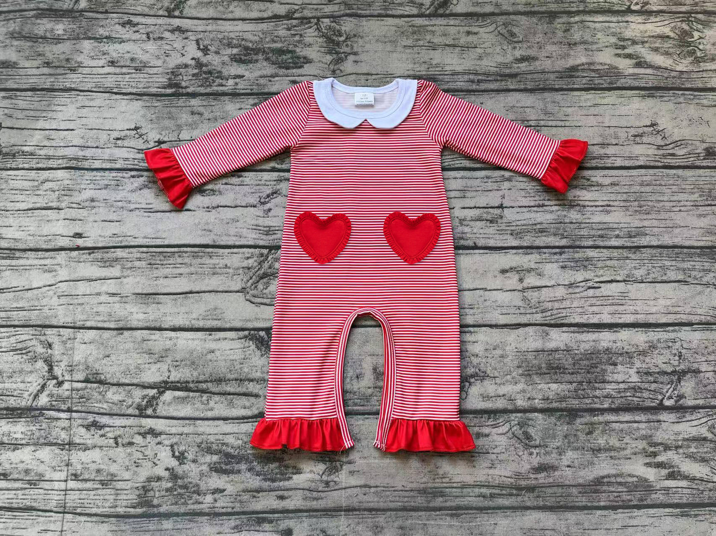 Baby Infant Girls Valentines Red Stripes Hearts Rompers preorder