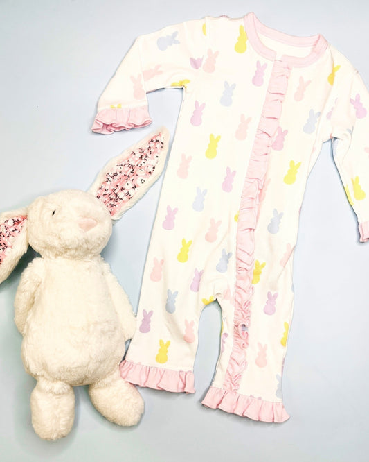 Baby Infant Girls Easter Pink Bunny Zip Rompers preorder