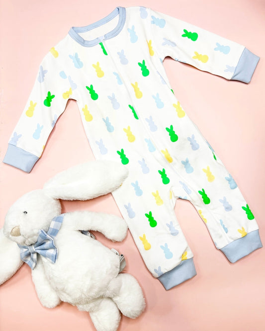 Baby Infant Boys Easter Blue Bunny Zip Rompers preorder