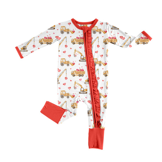 Baby Infant Girls Valentines Tractors Hearts Rompers preorder