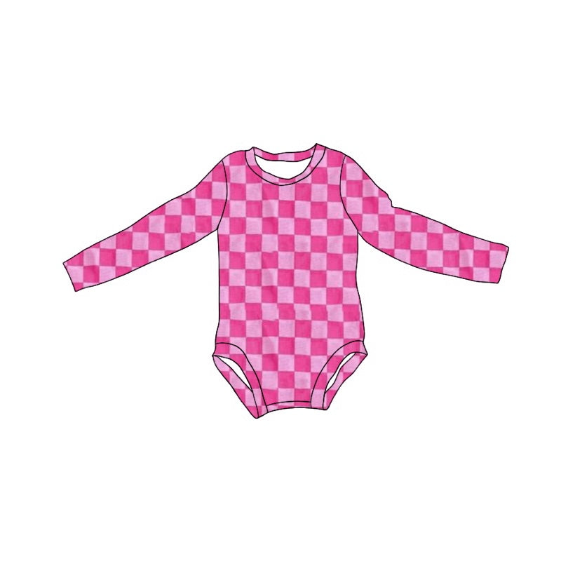 Baby Infant Pink Checkered Long Sleeve Rompers preorder