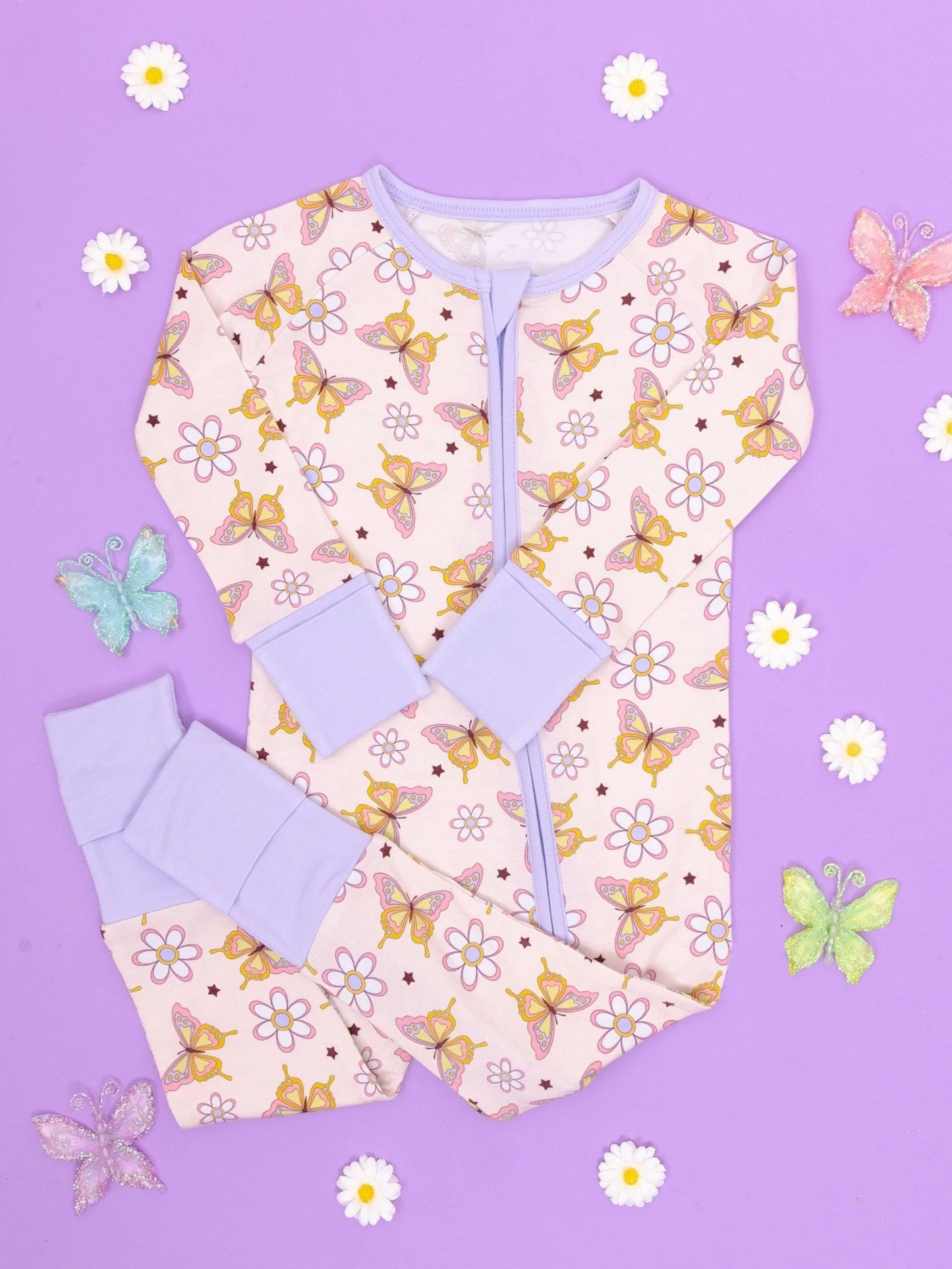 Baby Infant Girls Spring Butterfly Flowers Zip Rompers preorder