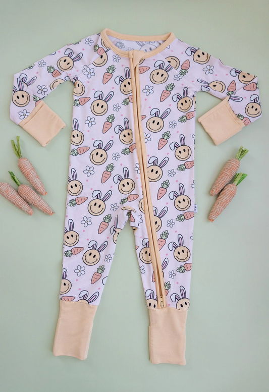 Baby Infant Girls Rabbits Smile Zip Rompers preorder