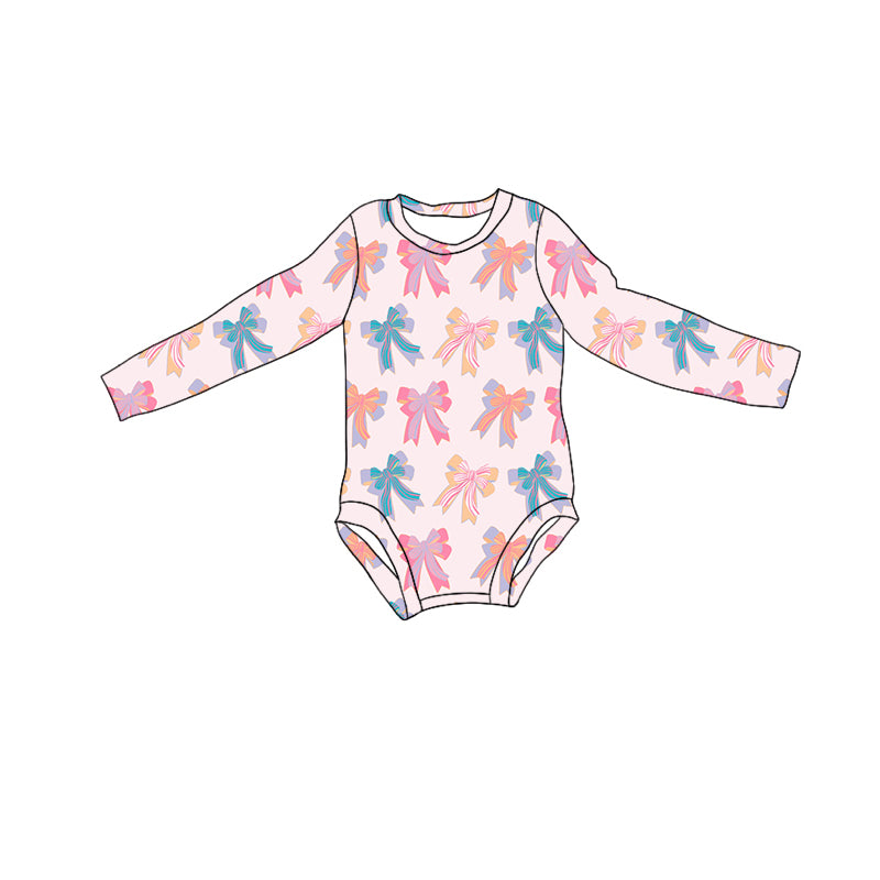 Baby Infant Girls Colorful Bows Long Sleeve Rompers preorder