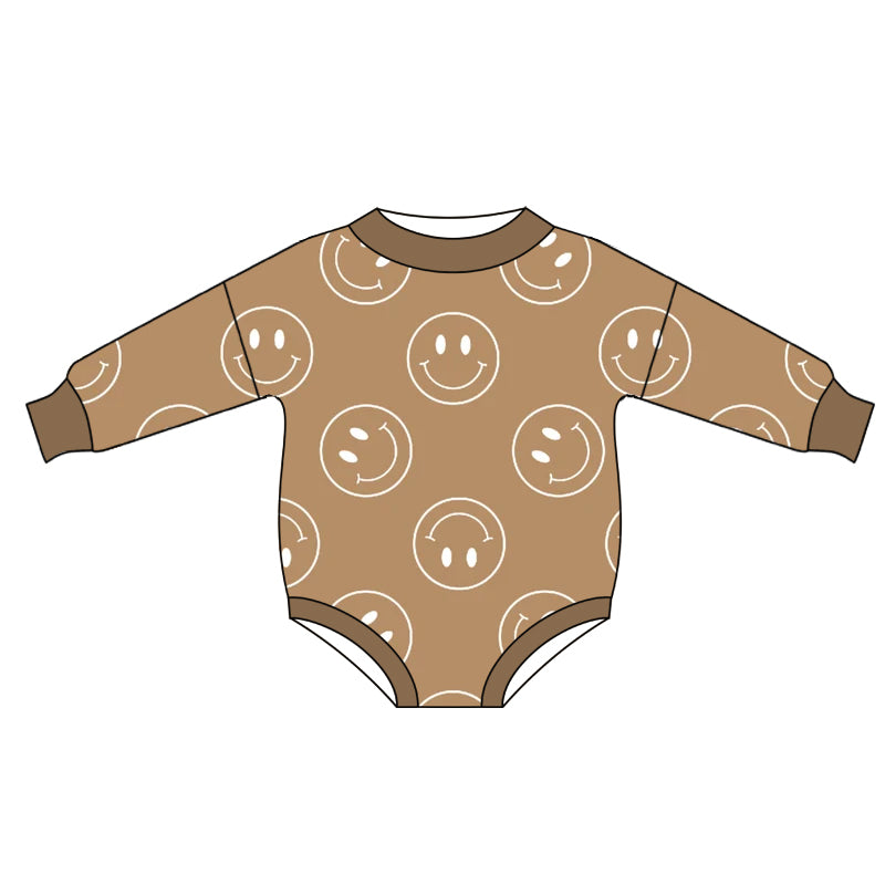 Baby Infant Boys Dark Brown Smile Long Sleeve Rompers preorder