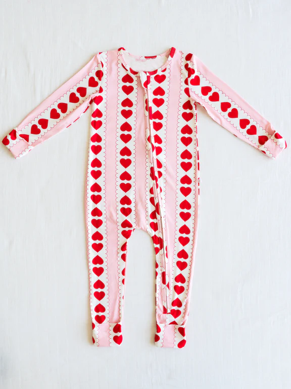 Baby Infant Girls Valentines Hearts Stripes Zip Rompers preorder