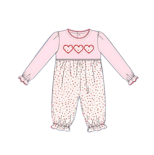 Baby Infant Girls Valentines Pink Hearts Long Sleeve Rompers preorder