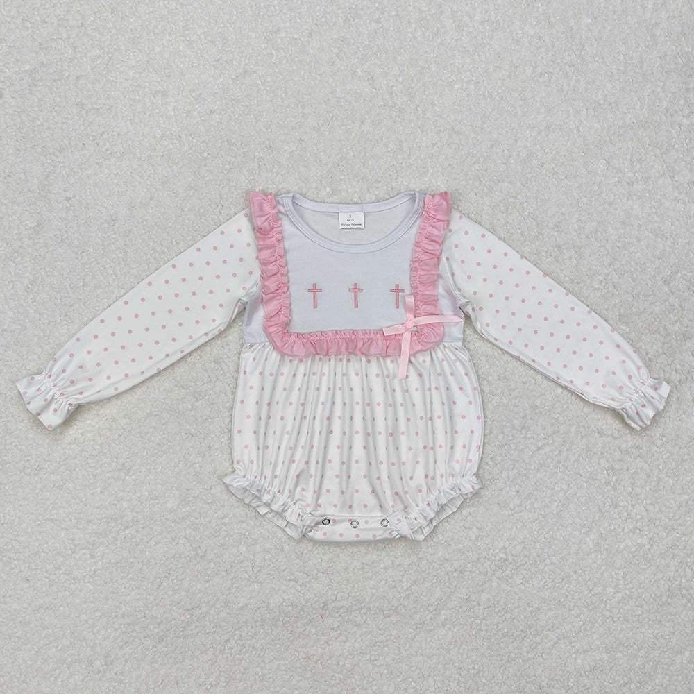 Baby Infant Girls Pink Dots Cross Easter Rompers
