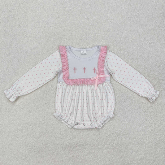 Baby Infant Girls Pink Dots Cross Easter Rompers