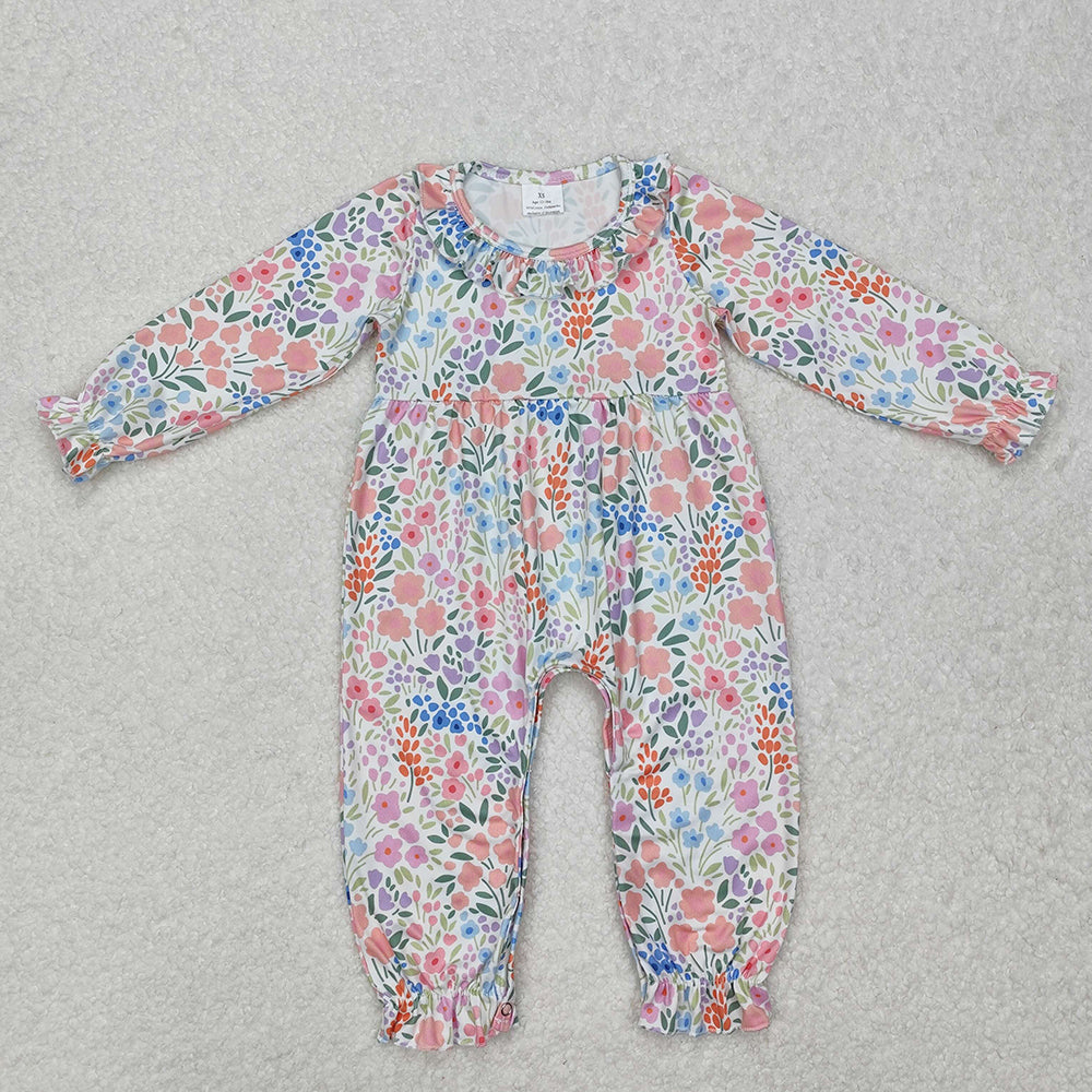 Baby Infant Girls Spring Orange Flowers Ruffle Rompers