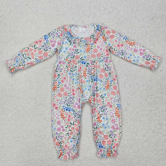 Baby Infant Girls Spring Orange Flowers Ruffle Rompers