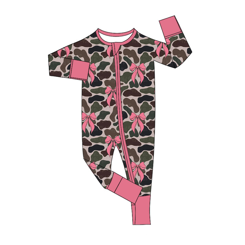 Baby Infant Girls Camouflage Bows Zip Rompers preorder