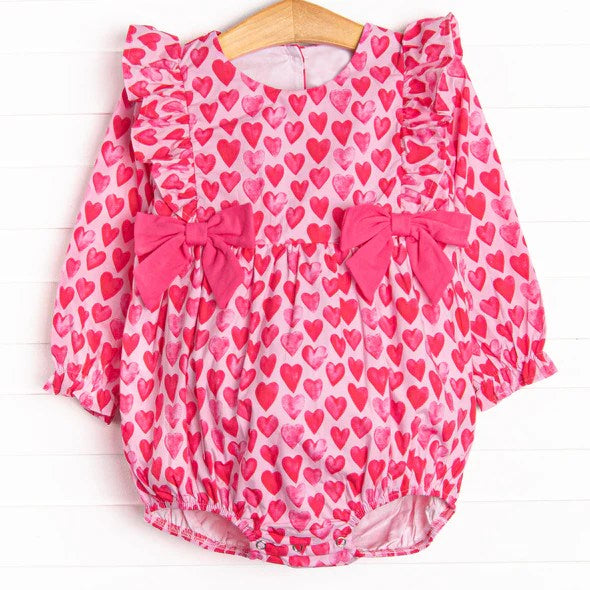 Baby Infant Girls Pink Hearts Bows Valentines Rompers preorder