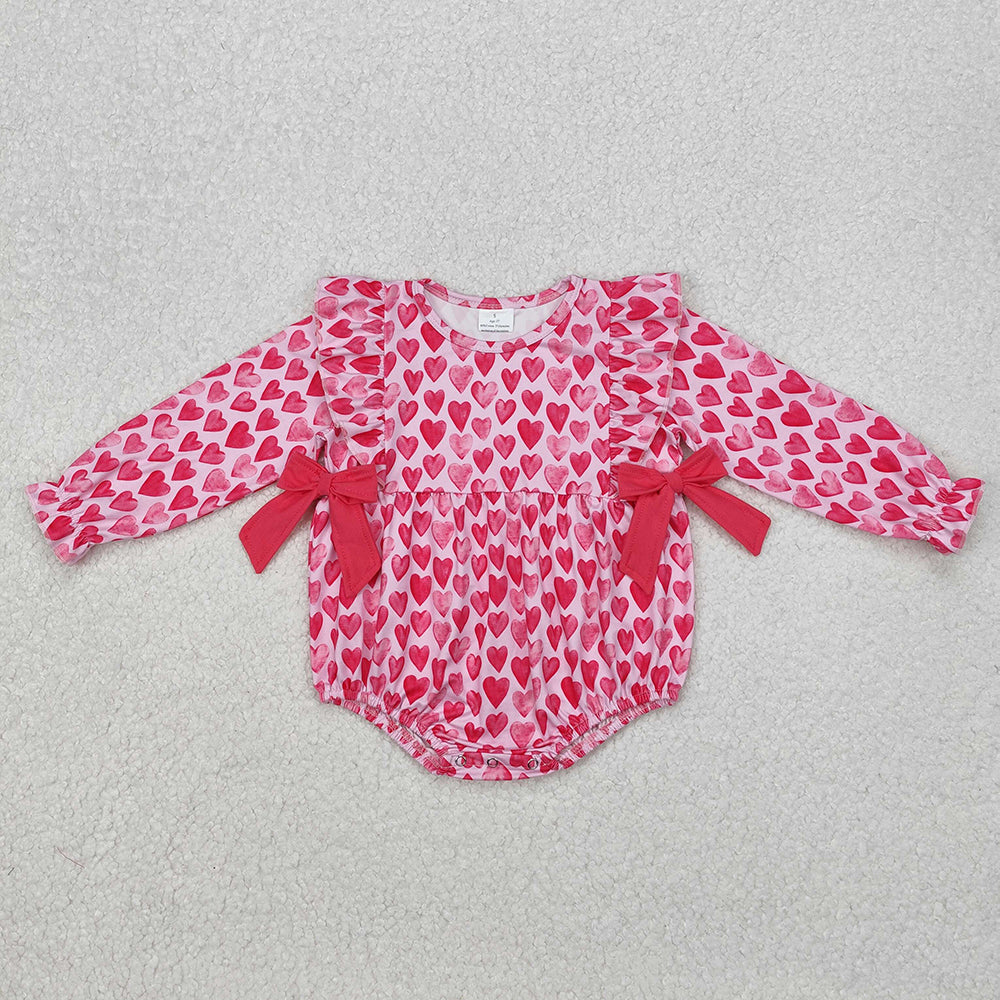 Baby Infant Girls Pink Hearts Bows Valentines Rompers