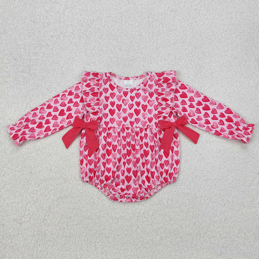 Baby Infant Girls Pink Hearts Bows Valentines Rompers