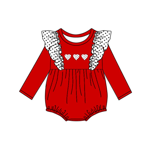 Baby Infant Girls Valentines White Hearts Ruffle Rompers preorder