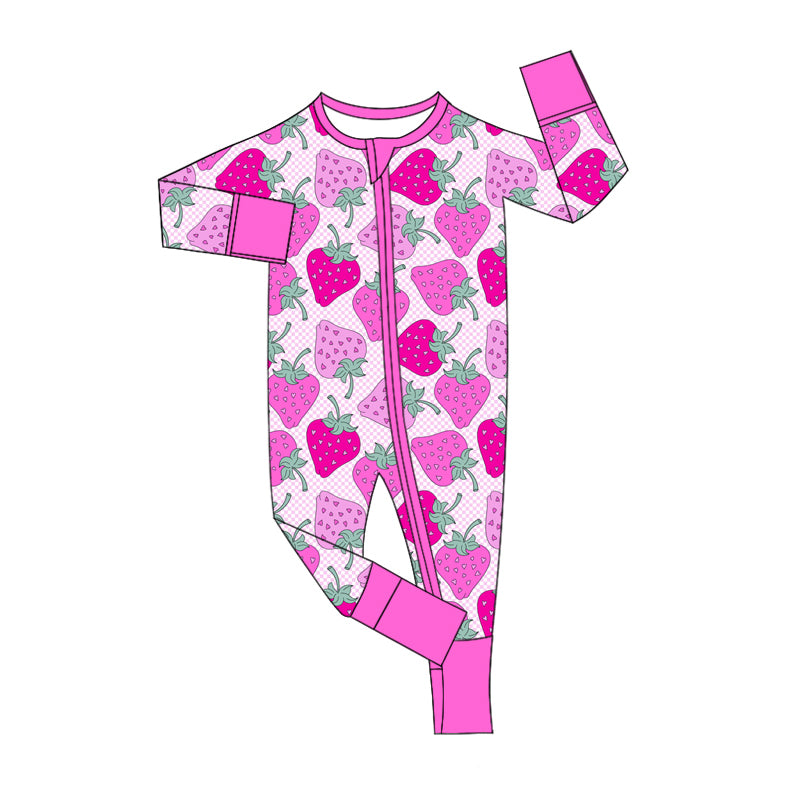 Baby Infant Girls Pink Strawberry Zip Rompers preorder