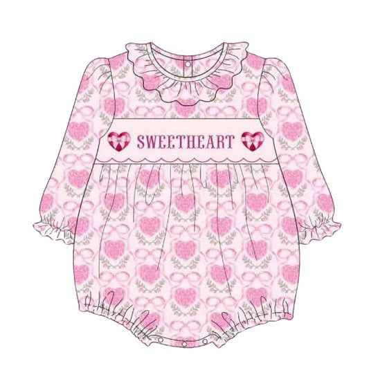 Baby Infant Girls Pink Bows Sweetheart Rompers preorder