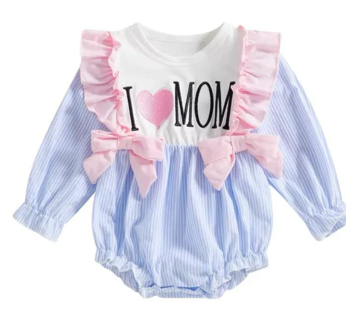 Baby Infant Girls I Love Mom Bows Rompers preorder