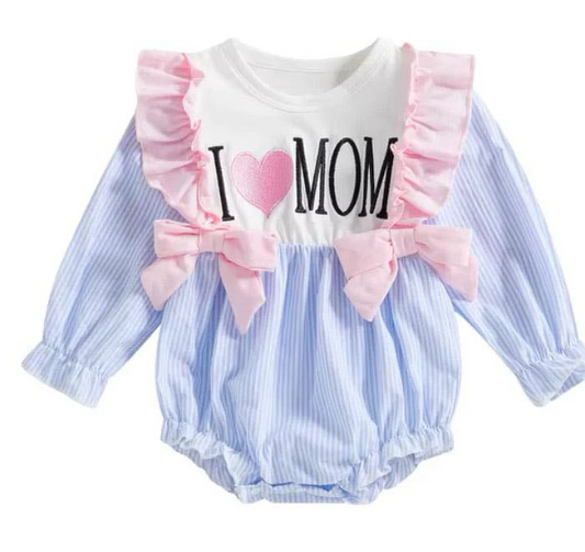 Baby Infant Girls I Love Mom Bows Rompers preorder