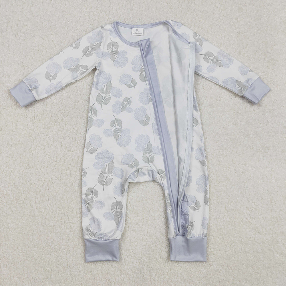 Baby Infant Girls Ruffles Blue Flowers Zip Rompers