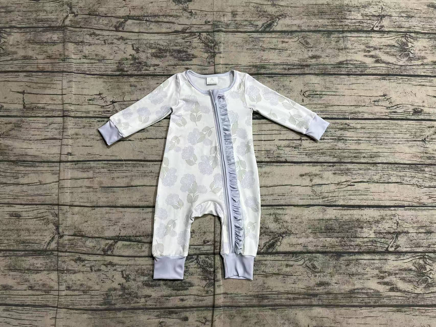 Baby Infant Girls Ruffles Blue Flowers Zip Rompers
