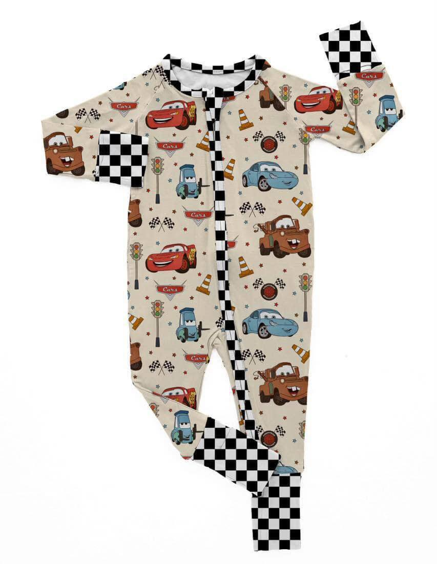 Baby Infant Boys Racing Flag Zip Rompers preorder