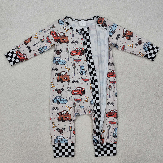 Baby Infant Boys Racing Flag Zip Rompers