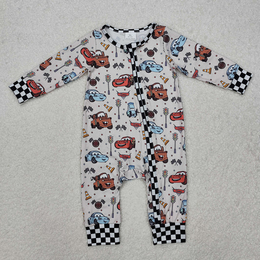 Baby Infant Boys Racing Flag Zip Rompers