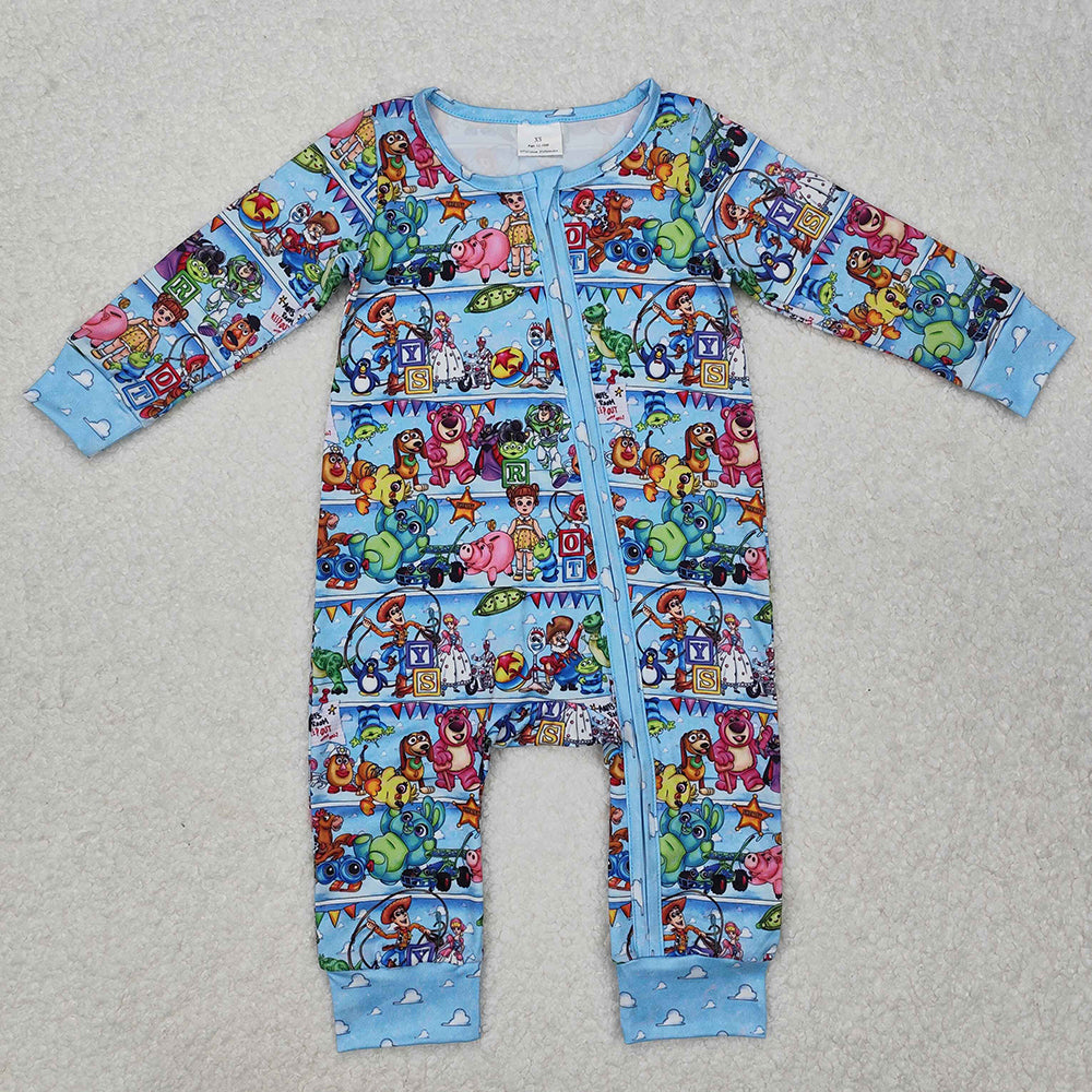 Baby Infant Toys Blue Cartoon Zip Rompers