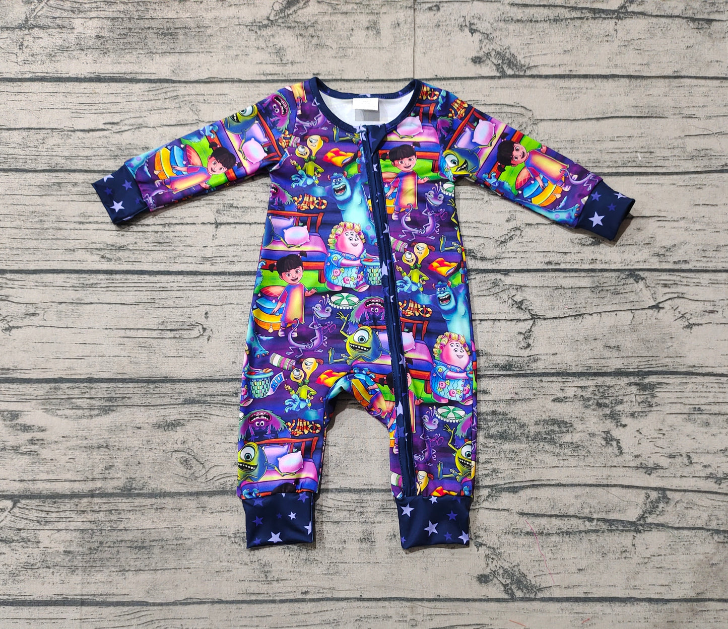 Baby Infant Boys Cartoon Monster Purple Zip Rompers