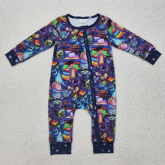 Baby Infant Boys Cartoon Monster Purple Zip Rompers